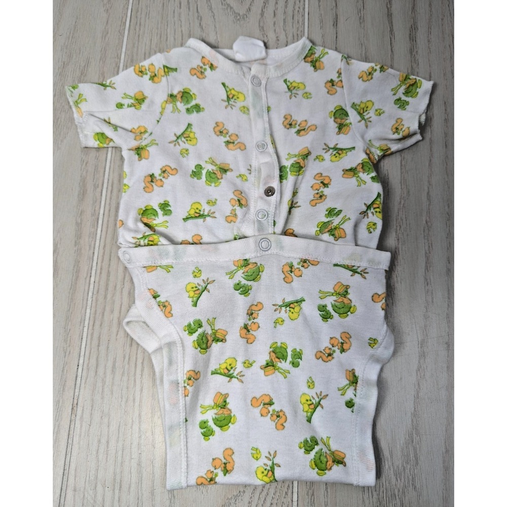 Vintage 70s baby one piece t shirt romper chicks ducks green orange M 16-22Lb